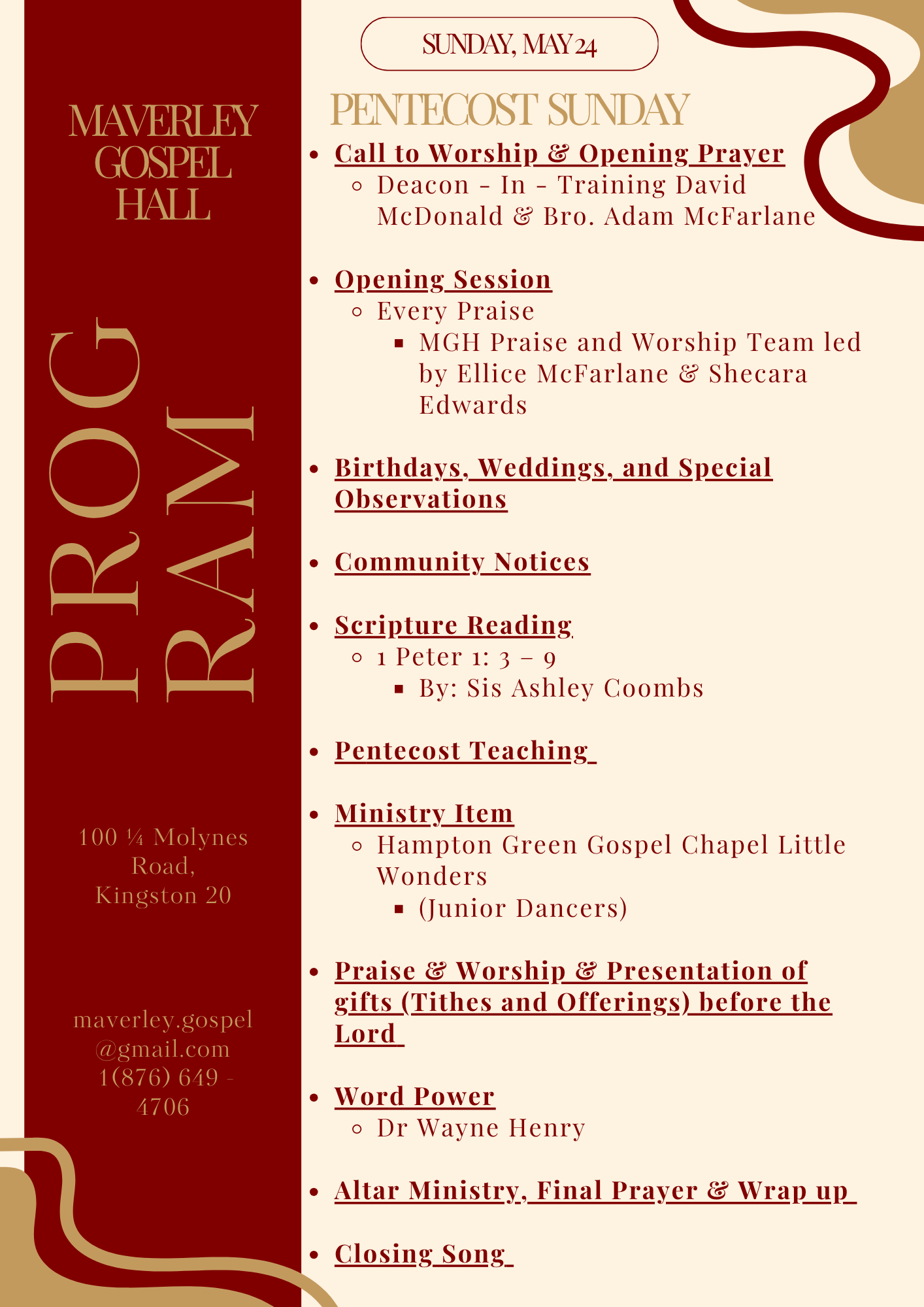 Sunday Program Schedule